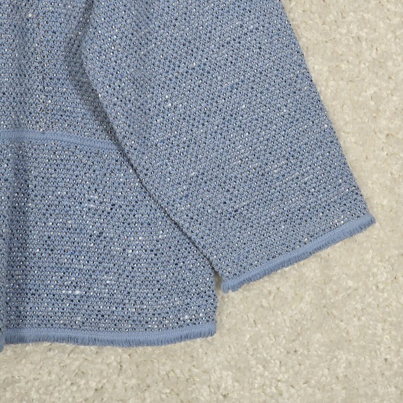 Talbots Womens Space Dyed Tweed Sweater Jacket Size 3X Blue Full Zip Peplum Hem - Picture 3 of 15